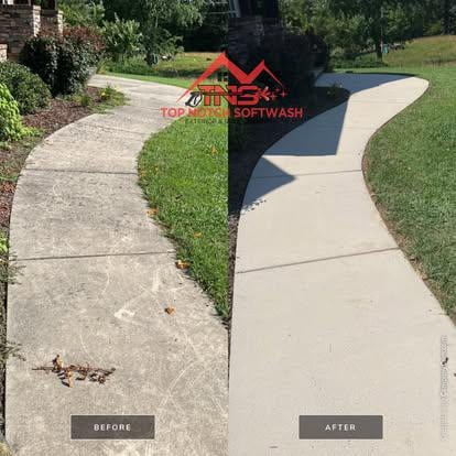 Before and after sidewalk pressure washing
