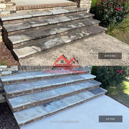 Before and after pressure washing of outdoor steps